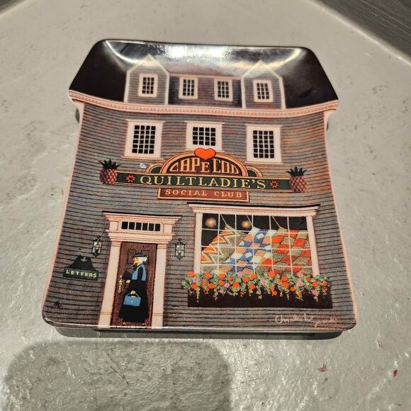 Wysocki Folktown Trinket Dish 6" X 5" Quilt Ladies Social Club Plate No 254b - Picture 1 of 4